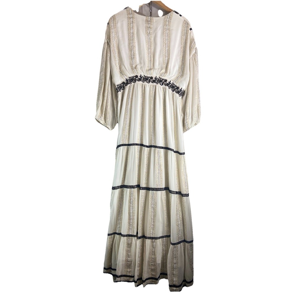 Anthropologie Verb Maxi Dress Women Size M Embroidered Boho Gold Black Beaded - Picture 5 of 13